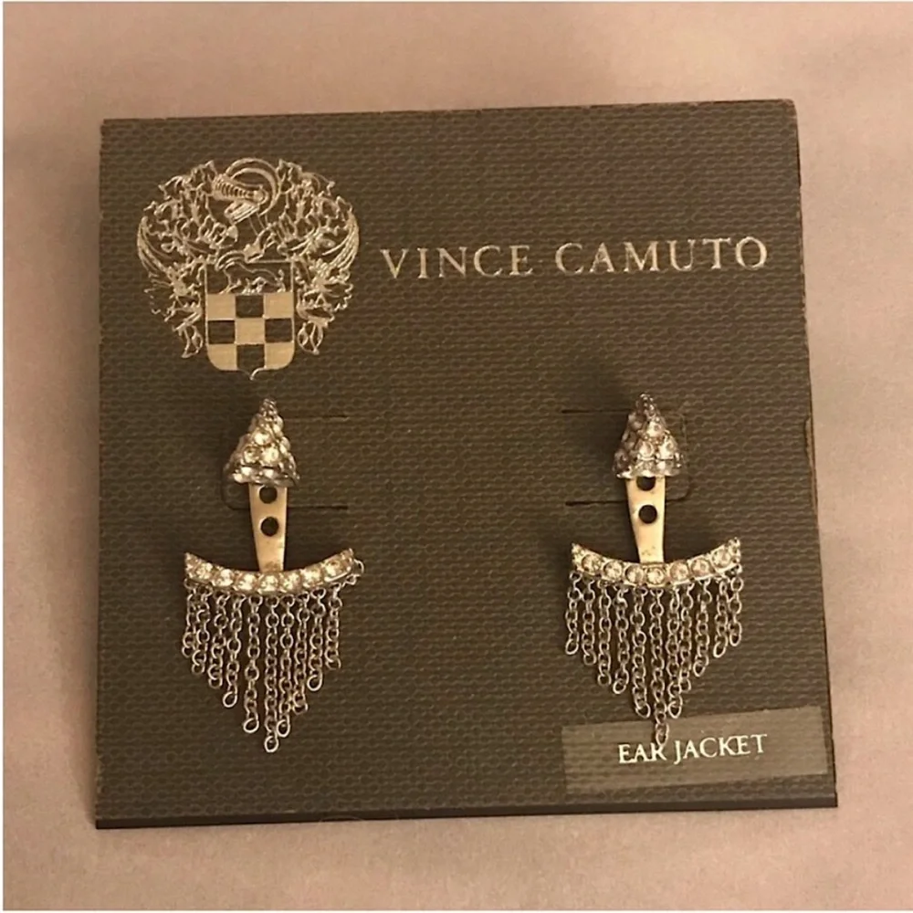 Vince Camuto Silver Triangle & Fringe Ear Jacket Earring - Ear Jacket & Stud Set
